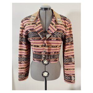 VTG 90s Western Wear Sz S Blanket Pattern Concho Detail Cropped Jacket